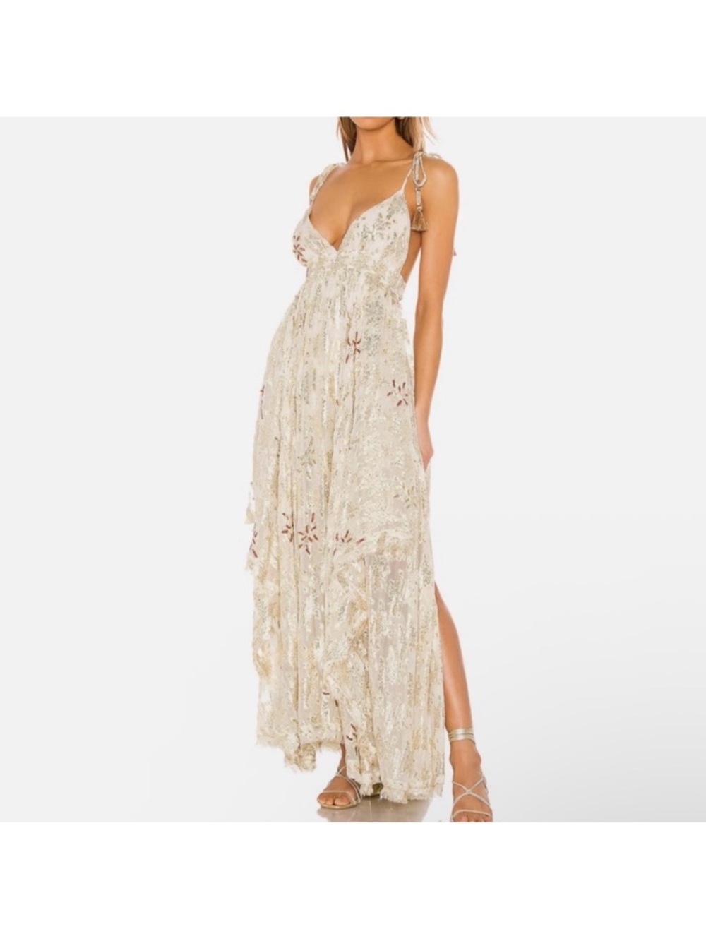 Free People Cream Lace Maxi Dress with Tie Straps